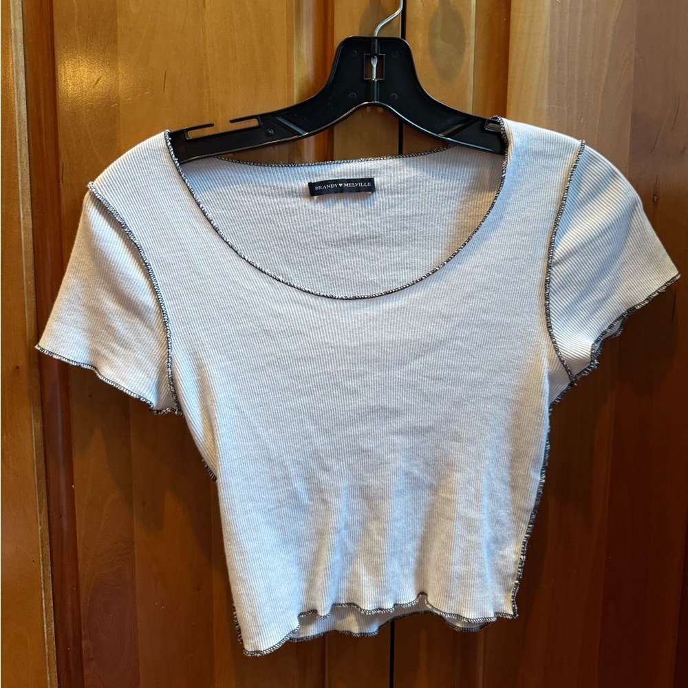 Brandy Melville Cream Fitted Short Sleeve Tee